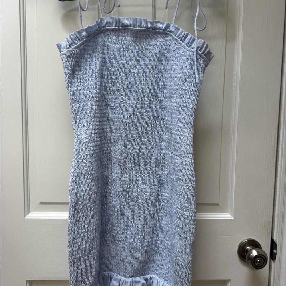 Boutique Light Blue Smocked Sundress with Ruffle Trim